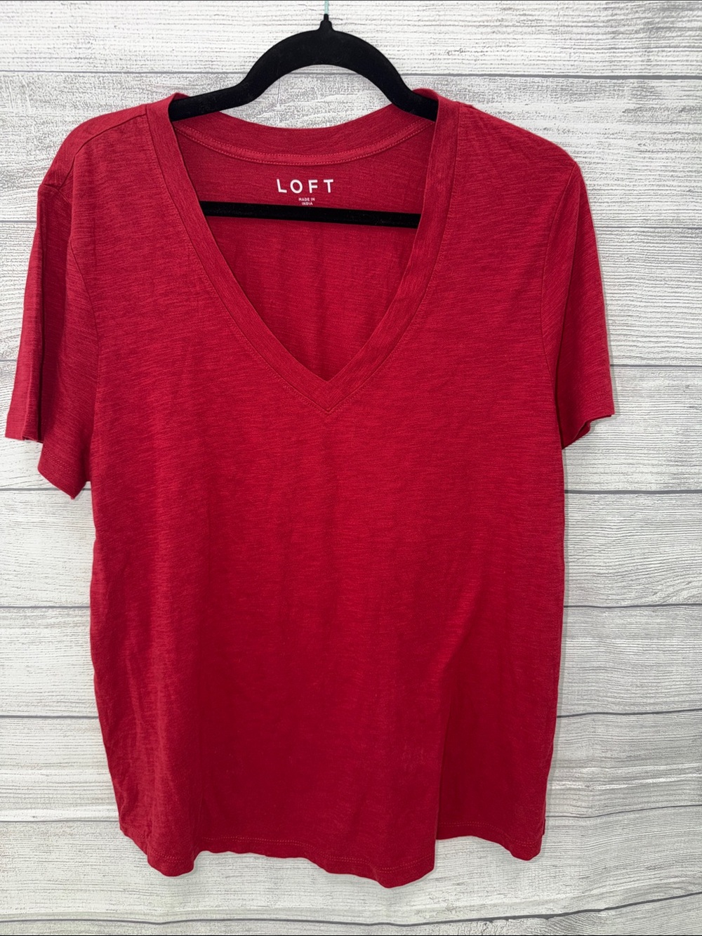 LOFT Red V-Neck Short Sleeve Top
